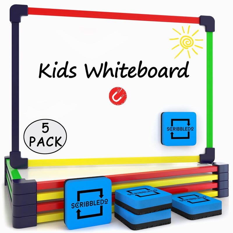 Scribbledo 5 Pack Small White Board Dry Erase Board for Kids Portable 9"x12" Drawing Magnetic Mini Whiteboard White Board for Students Teachers School Supplies Lapboard Small Dry Erase Board for Kids & Erasers - Image 1